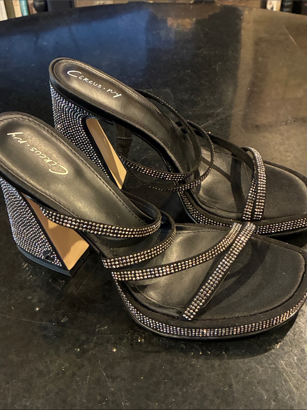 NWT Circus by Sam Edelman Black Rhinestone Platform Heels 7.5